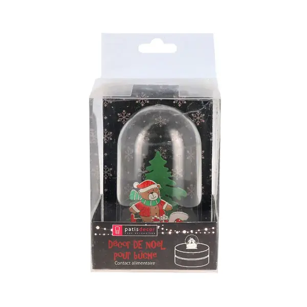Décor de noël pour bûche "boule à neige ourson de Noël" à poser