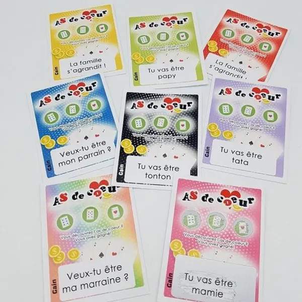 Ticket à gratter Jeu "As de coeur" personnalisée avec message de votre choix|annonce grossesse