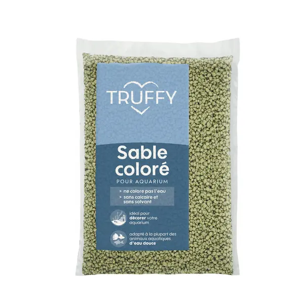 Sable coloré pour aquarium d'eau douce vert - 1Kg