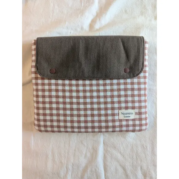 Pochette tablette 11 pouces en tissu à carreaux et velours côtelé