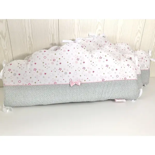 Tour de lit bébé en 3 nuages de 60cm large, blanc rose et gris. promotion