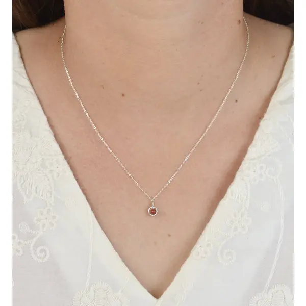 Collier fin en or laminé 14k, pendentif cercle martelé et jaspe rouge - collier fin en argent 925 ou en or