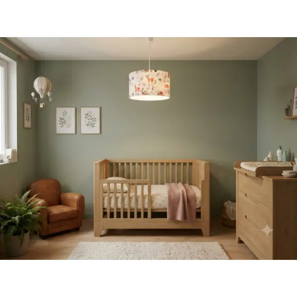 Abat-jour enfant biches faon montgolfières – déco chambre bébé, forêt, bohème, scandinave, cadeau naissance