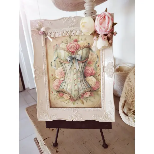 Tableau shabby " corset raffiné " création - au grenier cosy -