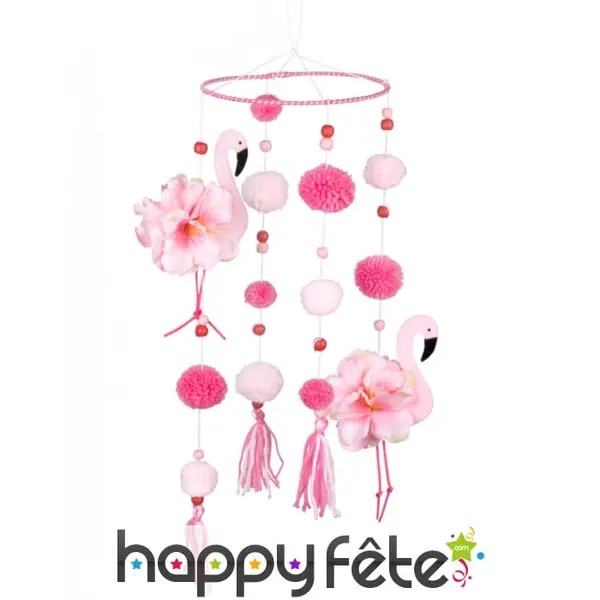 Suspension de pompons flamant rose, 16 cm