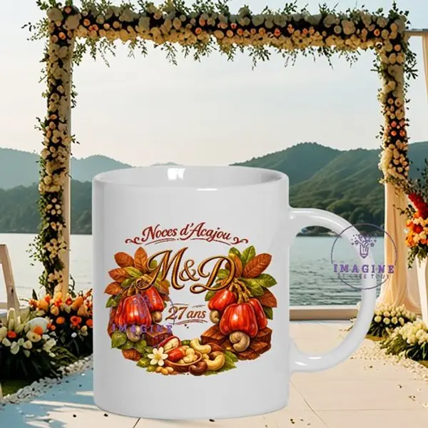 Mug - tasse - sublimation - impression infusible ink - noces d'acajou - mariage - anniversaire - initiales
