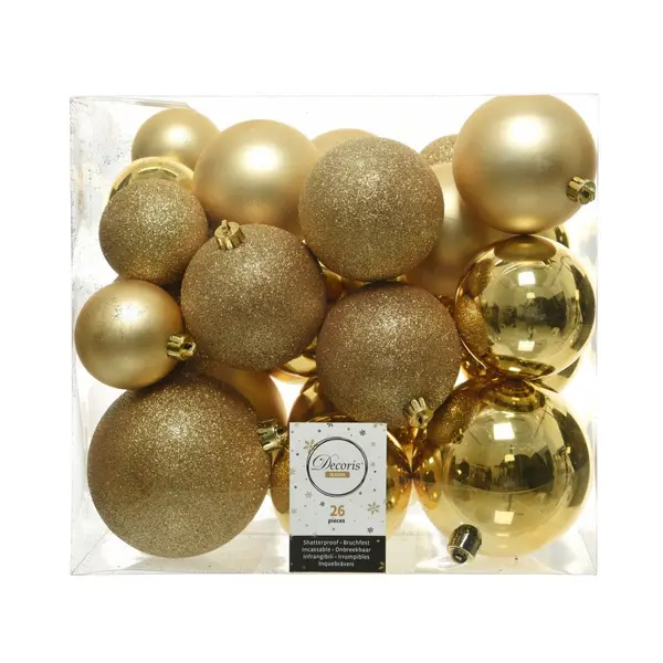 26 Boules de Noël classiques or plastique