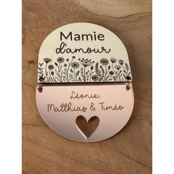Magnet en bois personnalisé mamie d'amour - fête des grands-mères - cadeau mamie ou maman d'amour