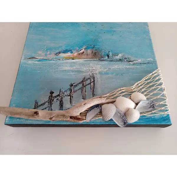 Tableau peint avec paysage marin 29x29 cm