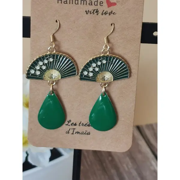 Boucles d'oreilles éventail vert
