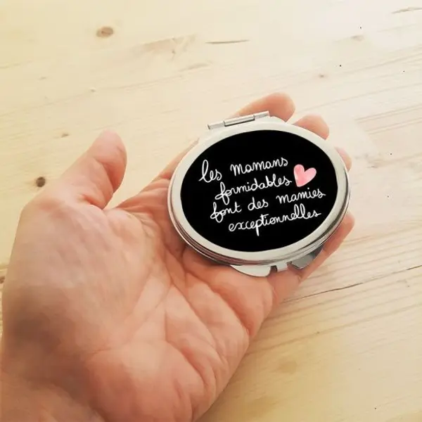 Miroir de poche les mamans formidables font des mamies exceptionnelles (+ pochette coton en cadeau) (version noire)