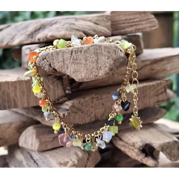 Bracelet "odyssée solaire" – acier inoxydable & cascade de pierres naturelles