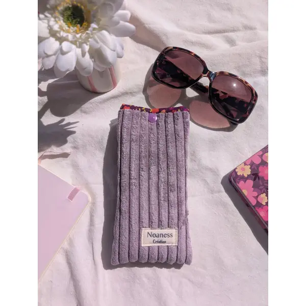 Étui à lunettes en velours côtelé lilas, pochettes à lunettes de soleil ou de vue, étui girly, idée cadeau femme