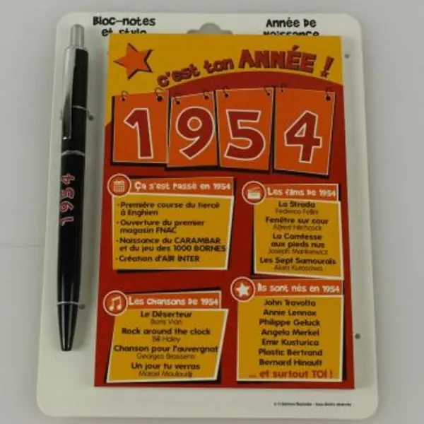Bloc-notes et Stylo Année de naissance 1954
