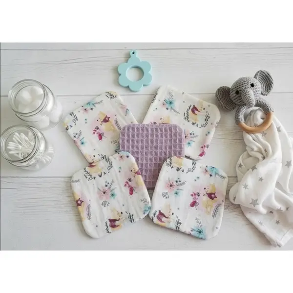 Lot de 10 lingettes bébé coton et nid d'abeilles lilas