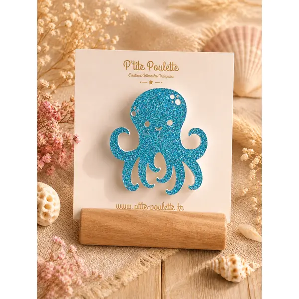 Broche pailletée pieuvre – bijou fantaisie – accessoire veste pull – création artisanale française