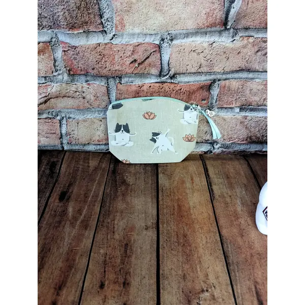 Porte-monnaie coton, chat yoga lotus, cadeau femme homme, petit porte-monnaie
