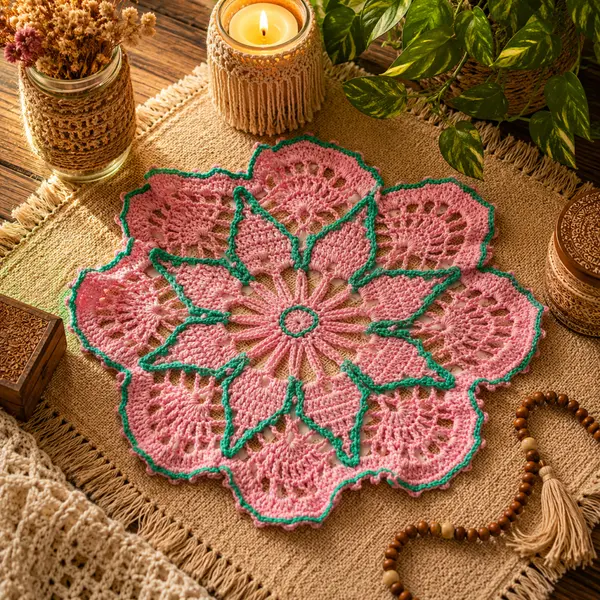 Napperon bohème au crochet " cœur de sakura "