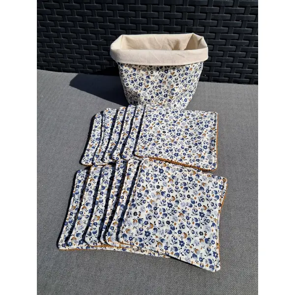 Lot 12 lingettes lavables zero dechet en eponge bambou et panier assortie