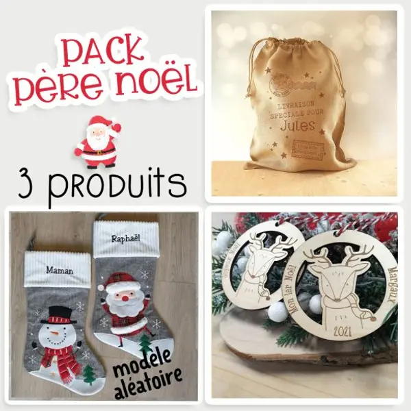 Pack Père Noël personnalisé - Hotte - chaussette - décoration