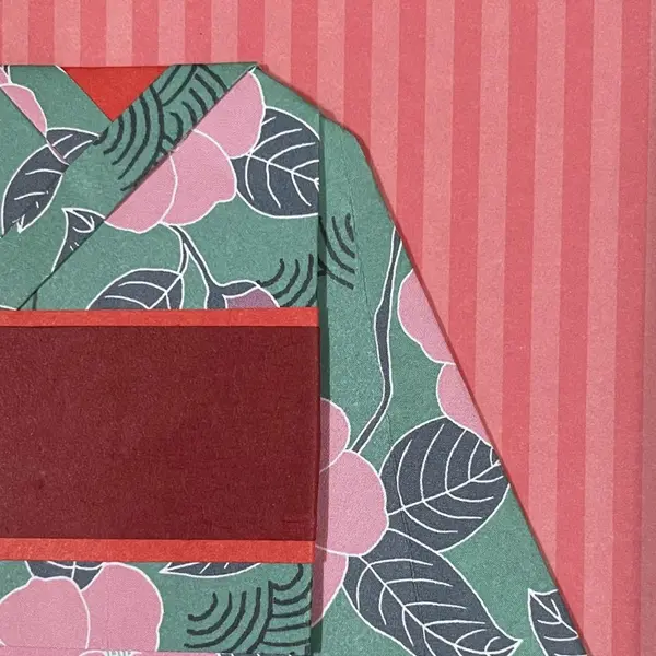 Cadre déco origami kimono grosses fleurs roses
