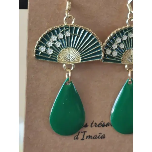 Boucles d'oreilles éventail vert