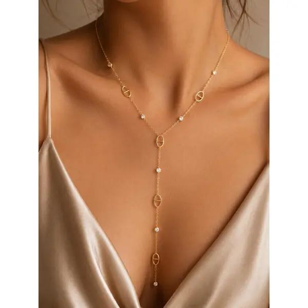 Collier sautoir mailles marines et cristaux de verre - collier y acier inoxydable doré ou argenté– collier lasso grain de cafés- idée cadeau