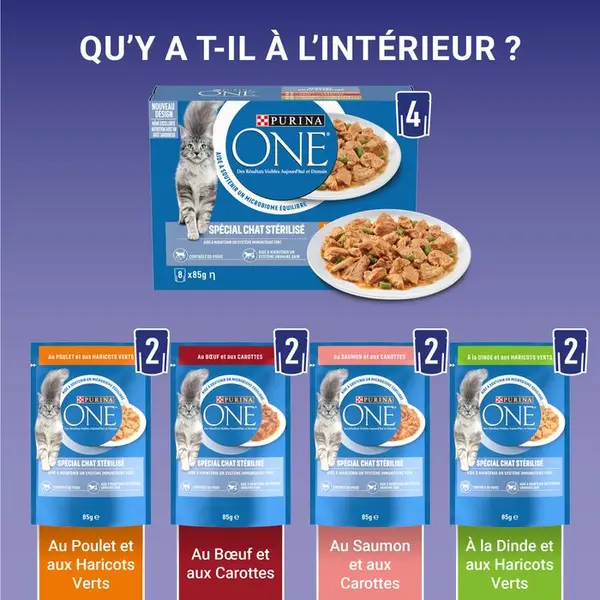 Sachet Purina One Spécial Chat Stérilisé : 8x85gr