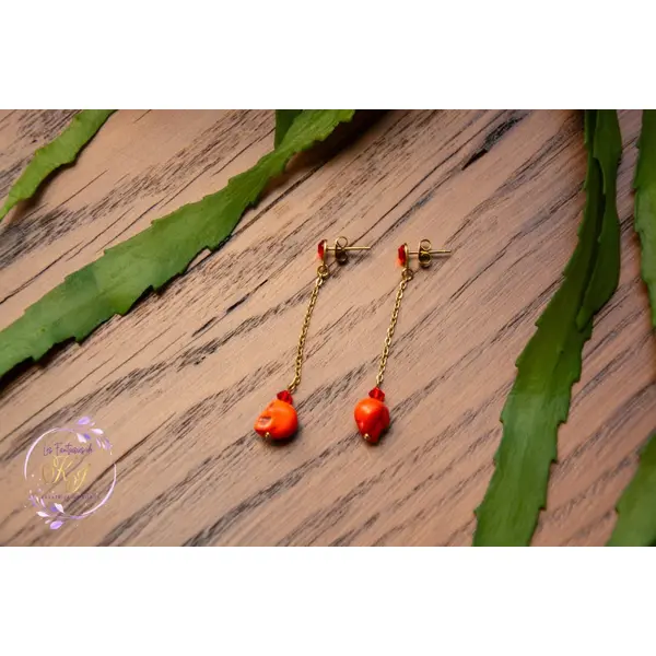 Boucles d'oreilles "bellatrix" code : destock50 acier inox et howlite synthétique 58 mm bijoux femme assembler mains (a865)