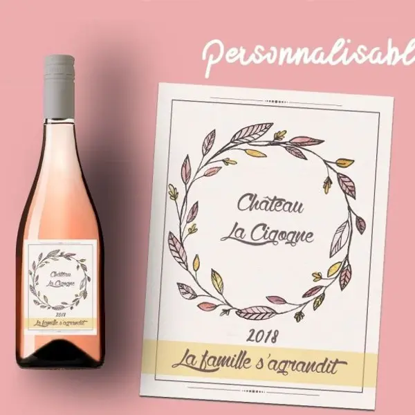 Etiquette bouteille vin ou champagne personnalisable pour annonce de grossesse