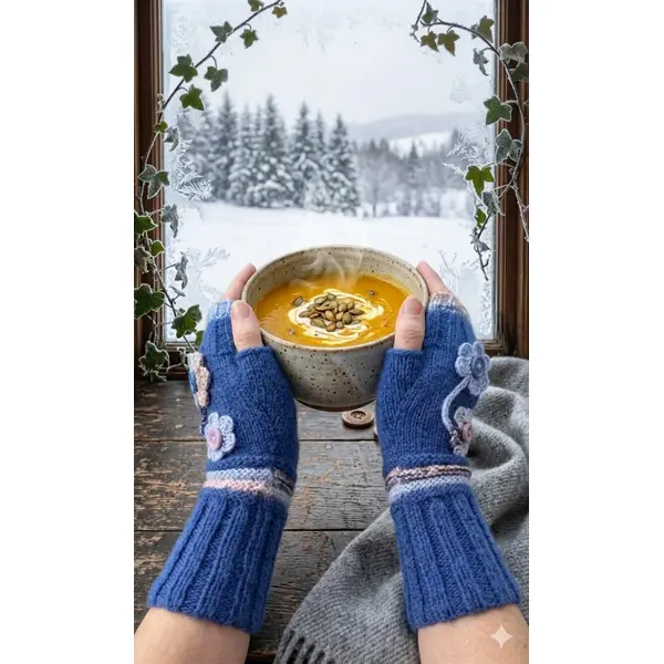 Mitaines artisanales "bouquet d'hiver" – pièce unique