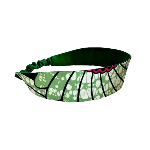 Bandeau cheveux femme wax vert, marine et rose