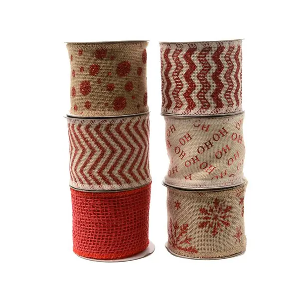 Ruban Jute Rouge/Nacre 270X6 Cm