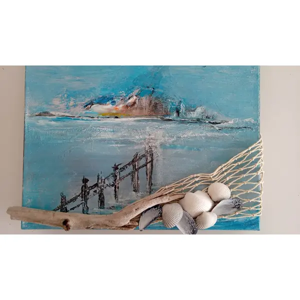 Tableau peint avec paysage marin 29x29 cm