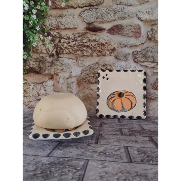 Porte-savon carré, décor citrouille.