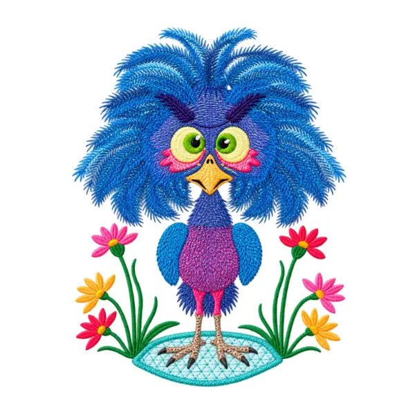 Housse de coussin brodée- drôle d’oiseau bleu-40*40cm