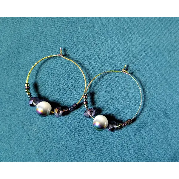 Boucle d'oreille créole perles, crochets en métal acier inoxydable multicolore