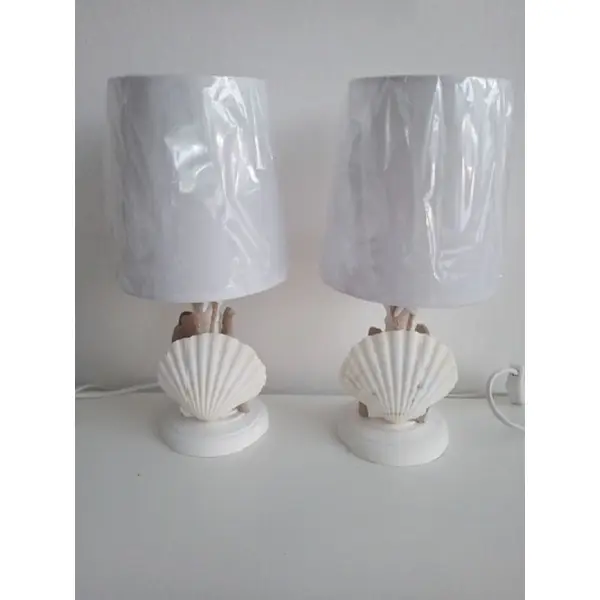 Ensemble de deux lampes blanche avec bois flotté - hauteur 32 cm