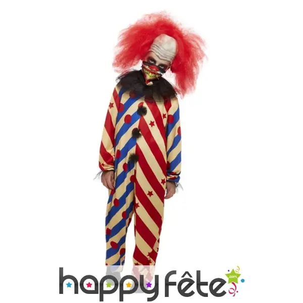 Combinaison de clown tueur pour garçon avec masque