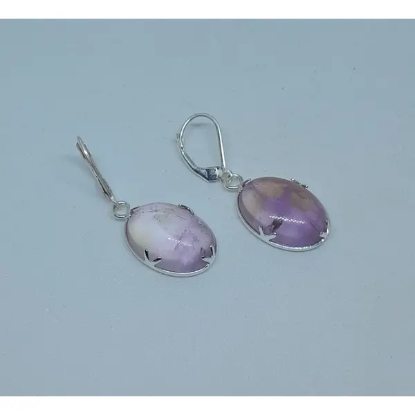Boucles d'oreille dormeuses argent 925 et amétrine rare création unique