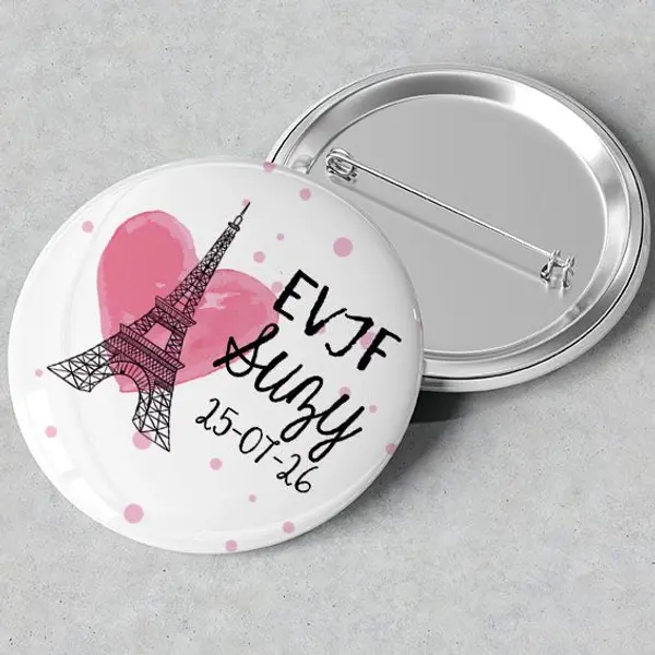 Badges EVJF rond grand format en méta - modèle Paris| tour Eiffel