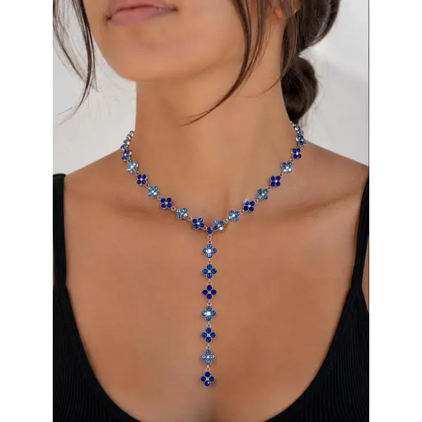 Collier princesse y bleu roi, bleu ciel, bleu saphir. - collier trèfles acier inoxydable - idée cadeau