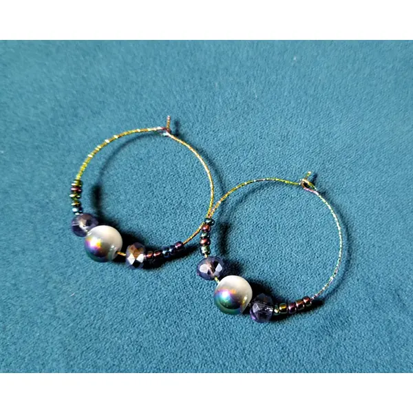 Boucle d'oreille créole perles, crochets en métal acier inoxydable multicolore