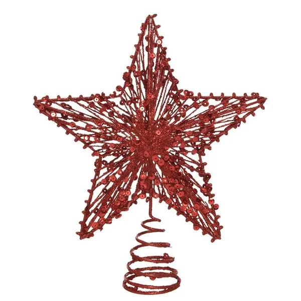 Cimier en fer pour sapin de Noël : étoile, coloris rouge - H.23cm