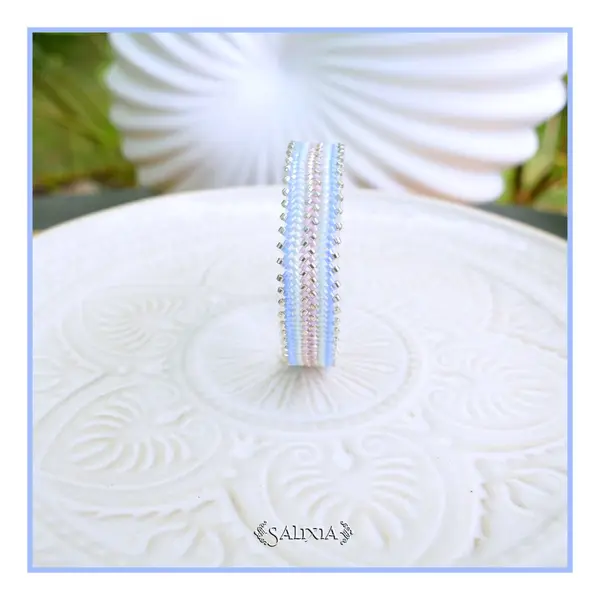 Bracelet tissé à l'aiguille perles de verre japonaises pastel et argentées fermoir acier inoxydable (#bc530)