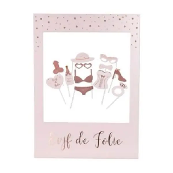 Kit Photobooth avec son Cadre et ses 12 Pièces - EVJF de Folie - Rose Gold