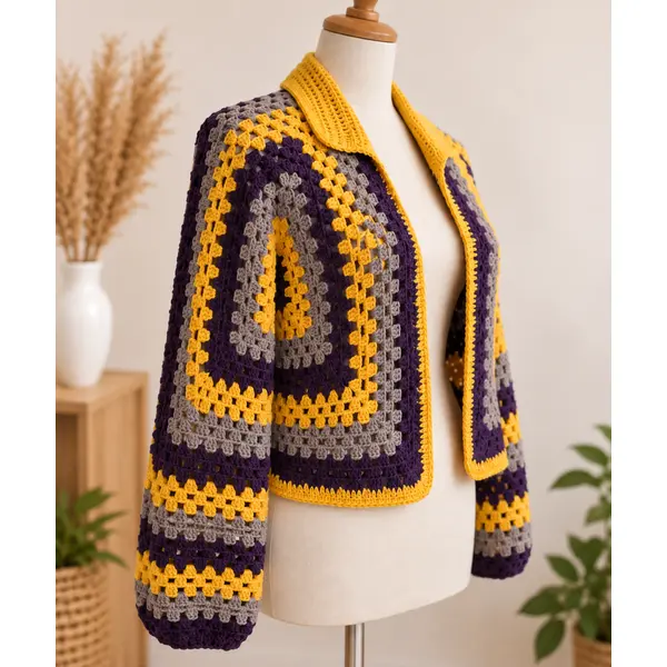 Cardigan au crochet fait main – 100 % coton