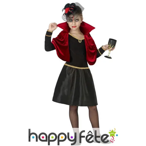 Robe de vampire pour fille avec petite cape rouge
