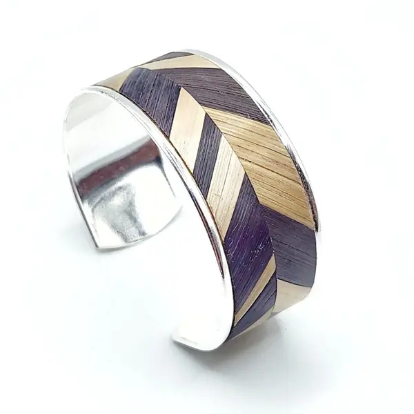 Bracelet en marqueterie de paille de seigle de bourgogne - bijou unique argent - cadeau original