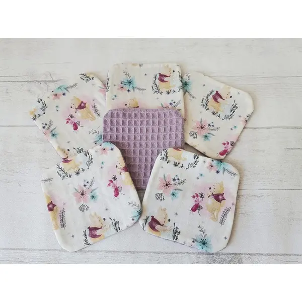 Lot de 10 lingettes bébé coton et nid d'abeilles lilas